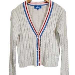 Prince Y2k Cable Knit Cardigan Tennis Pickleball Sweater Preppy Old Money School